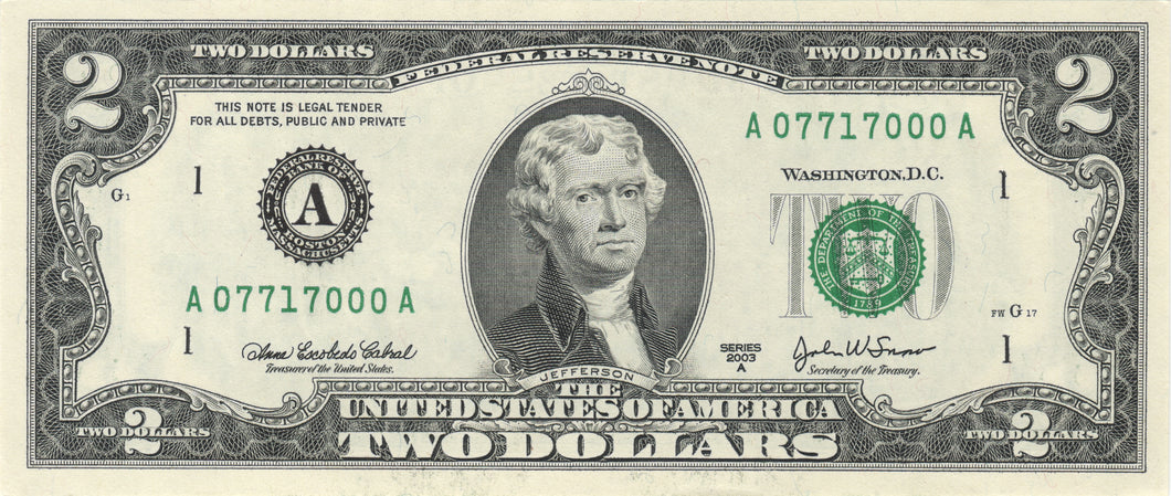 $2 Collectable Note