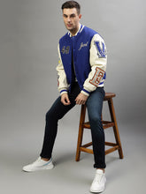 Embroidered Detail Stand Collar Varsity Jacket