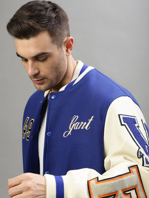 Embroidered Detail Stand Collar Varsity Jacket
