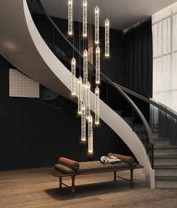 H156" Modern High Ceiling Chandelier Dimmable Lights Crystal Pendants Light Fixture for High Ceiling Living Room Foyer Chrome Lights Lighting Contemporary Ceiling Light Chandeliers (20 Lights-Silver)
