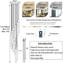 H156" Modern High Ceiling Chandelier Dimmable Lights Crystal Pendants Light Fixture for High Ceiling Living Room Foyer Chrome Lights Lighting Contemporary Ceiling Light Chandeliers (20 Lights-Silver)