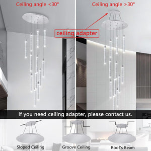 H156" Modern High Ceiling Chandelier Dimmable Lights Crystal Pendants Light Fixture for High Ceiling Living Room Foyer Chrome Lights Lighting Contemporary Ceiling Light Chandeliers (20 Lights-Silver)