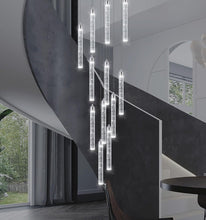 H156" Modern High Ceiling Chandelier Dimmable Lights Crystal Pendants Light Fixture for High Ceiling Living Room Foyer Chrome Lights Lighting Contemporary Ceiling Light Chandeliers (20 Lights-Silver)