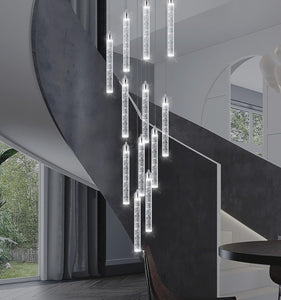 H156" Modern High Ceiling Chandelier Dimmable Lights Crystal Pendants Light Fixture for High Ceiling Living Room Foyer Chrome Lights Lighting Contemporary Ceiling Light Chandeliers (20 Lights-Silver)