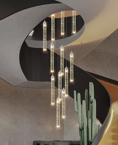 H156" Modern High Ceiling Chandelier Dimmable Lights Crystal Pendants Light Fixture for High Ceiling Living Room Foyer Chrome Lights Lighting Contemporary Ceiling Light Chandeliers (20 Lights-Silver)