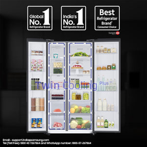 Samsung 653 L, 3 Star, Frost Free, Double Door, Convertible 5-in-1 Digital Inverter, Side By Side AI Enabled Smart Refrigerator with WiFi (RS76CG8003B1HL, Black Matt, 2024 Model)