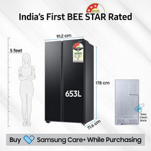 Samsung 653 L, 3 Star, Frost Free, Double Door, Convertible 5-in-1 Digital Inverter, Side By Side AI Enabled Smart Refrigerator with WiFi (RS76CG8003B1HL, Black Matt, 2024 Model)